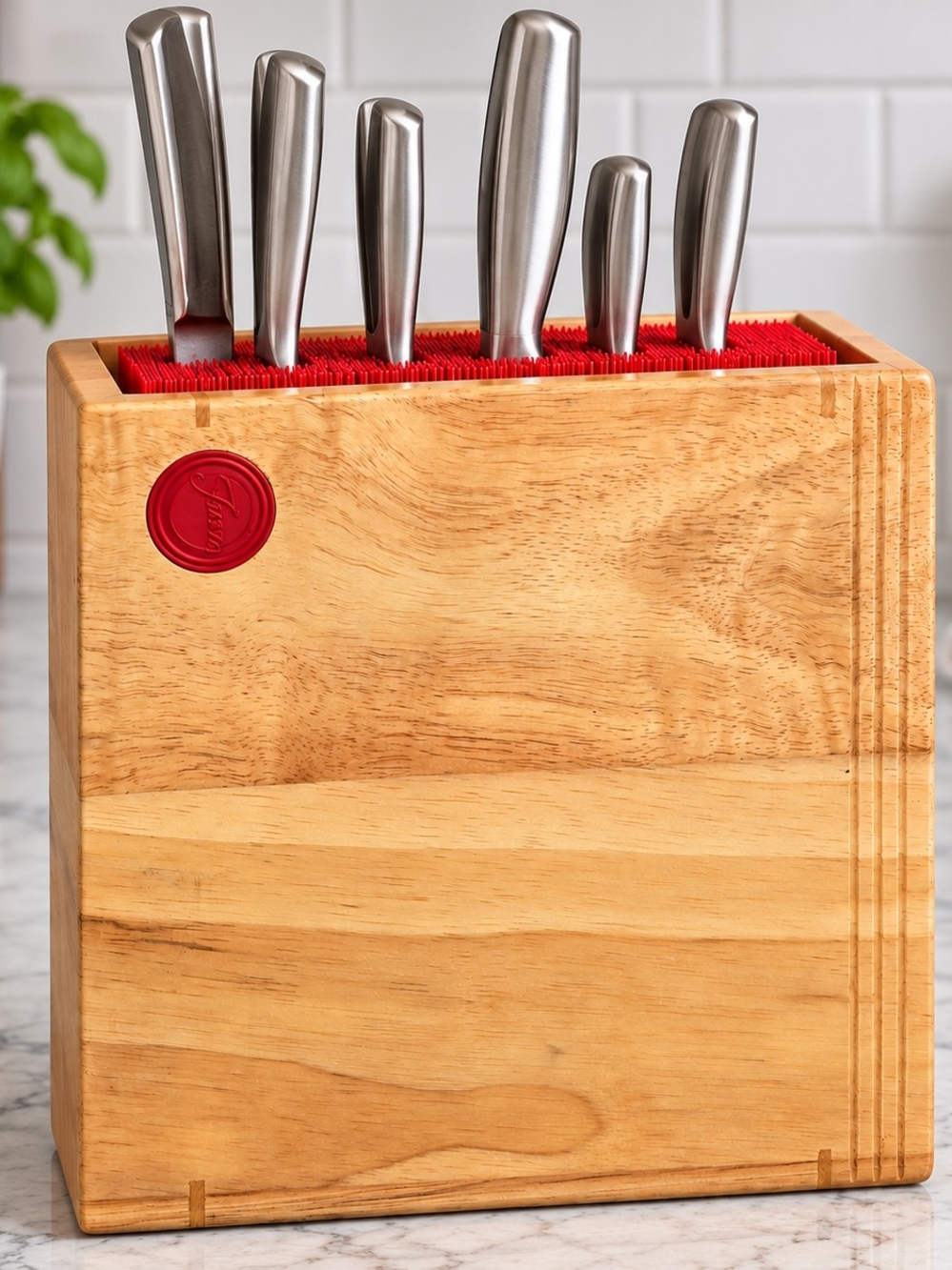 Fiesta Magnetic Knife Block Wood Red Bristle Universal Kitchen Knife Holder